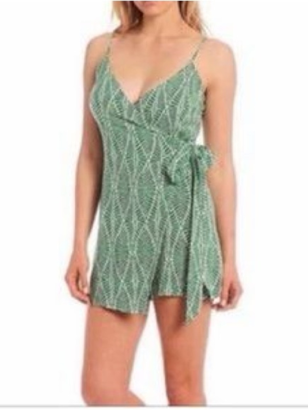 Gianni Bini Tropical Green Wrap Romper 100% Rayon